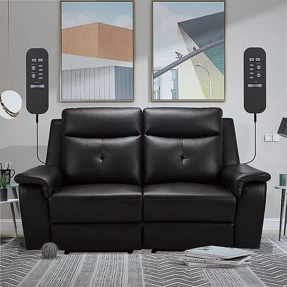 Double Reclining Loveseat with Massage & Heating - PU Leather Manual Recliner