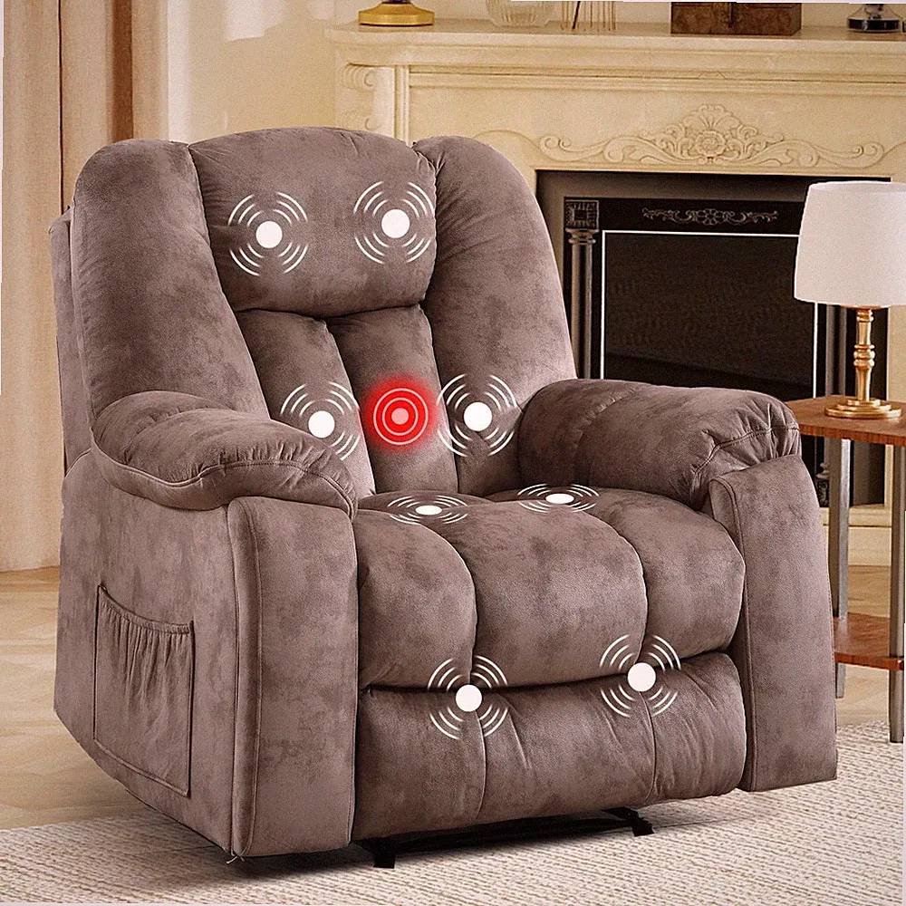 EBELLO Manual Recliner Chair w/ Massage & Heat, Soft Fabric Single Recliner Sofa