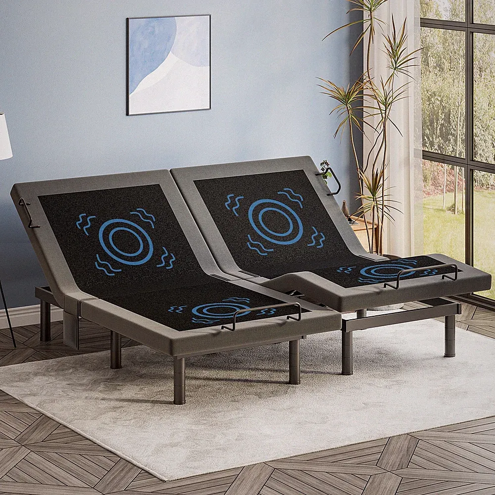 Electirc Adjustable Bed Frame Bed Base With Massage Remote USB Head Foot Recline