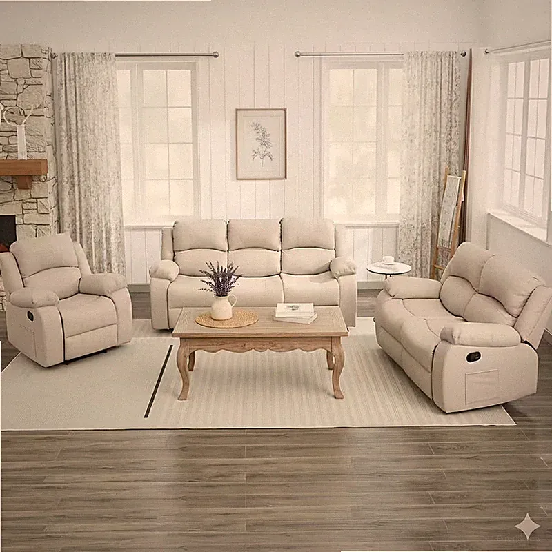 Modern Leather Recliner Sofa Set – 3 Seater + Loveseat + Single Couch