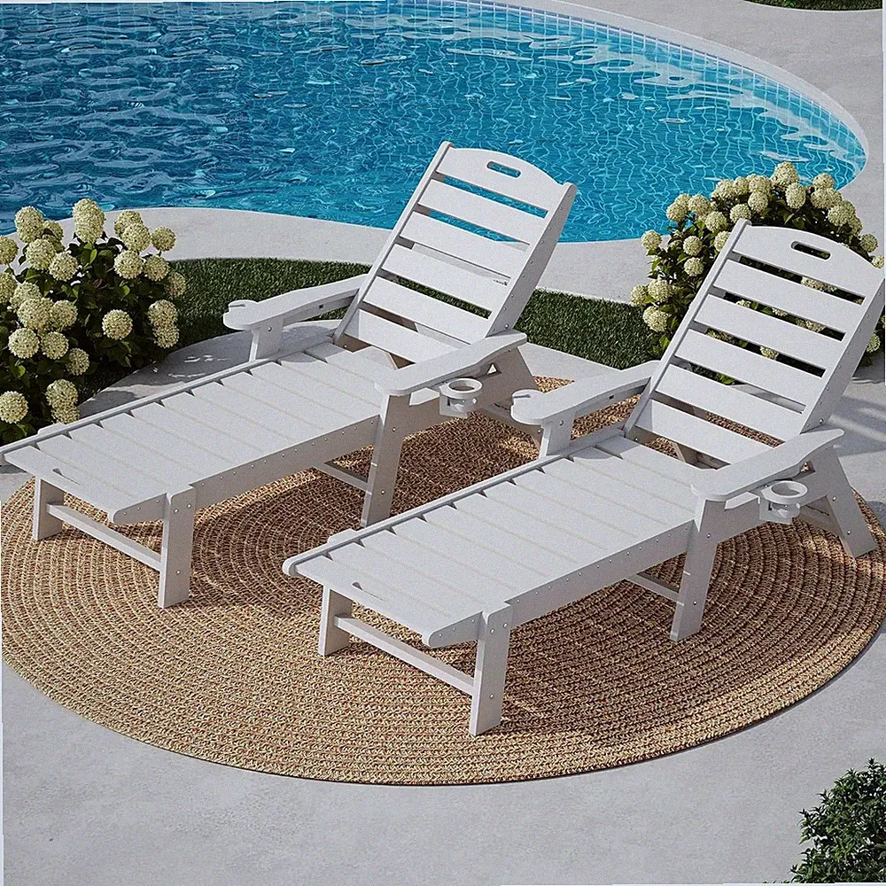 Outdoor Oversized Chaise Lounge with Wheels – 5-Position Adjustable Backrest