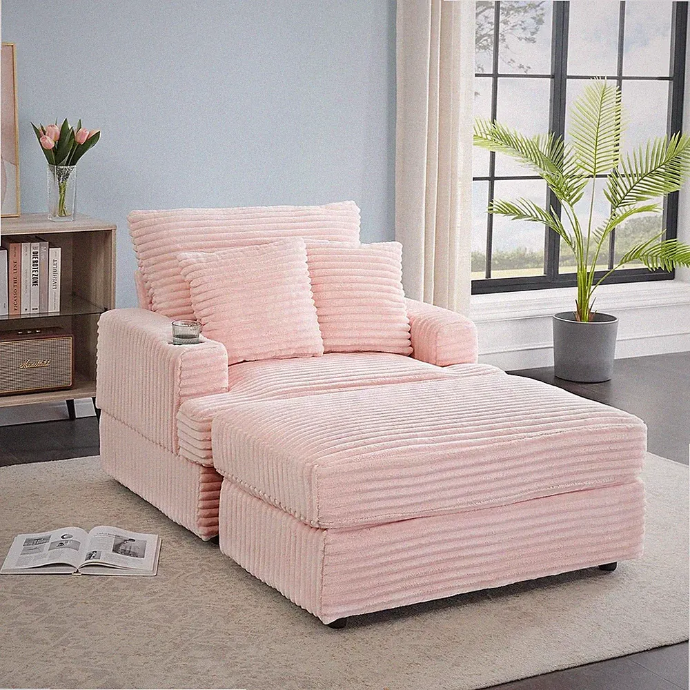 Oversized Chaise Lounge Chair Plush Corduroy Sofa Set Modern Reclining Chair